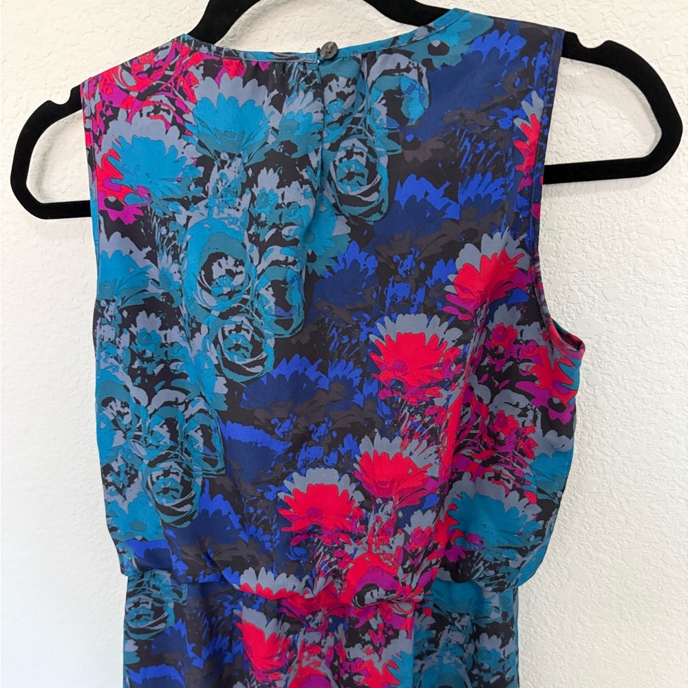 Banana Republic Vibrant Blue Pink Floral Draped Jersey Sleeveless Dress Size 0 - Picture 7 of 9
